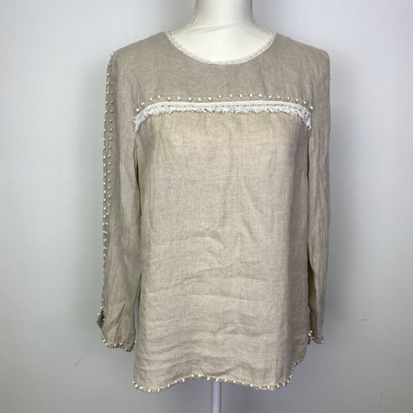 J. Crew Linen Blouse Embroidered French Knot Detailing F0825 - Picture 1 of 12